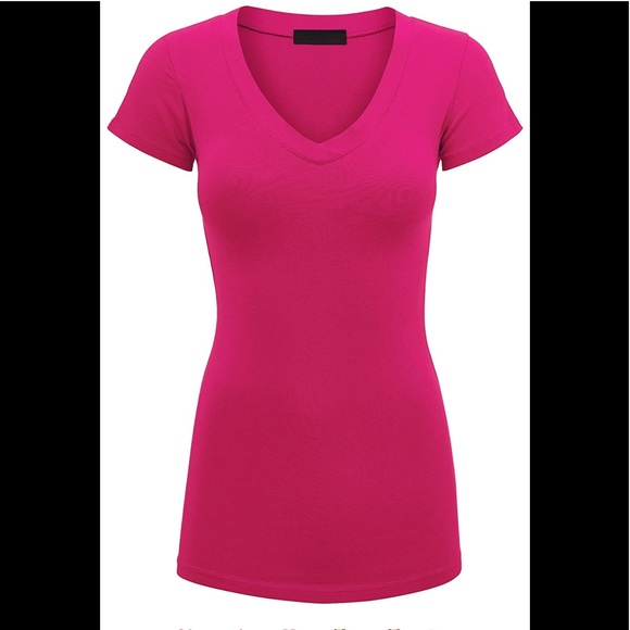 PLUS Pink V-Neck Low-cut Short Sleeve Shirt Top - Picture 1 of 2